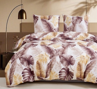 Collection World Pościel bawełniana w liście beżowo-brązowa 200x220 cm komplet pościeli 3-częściowy M2054