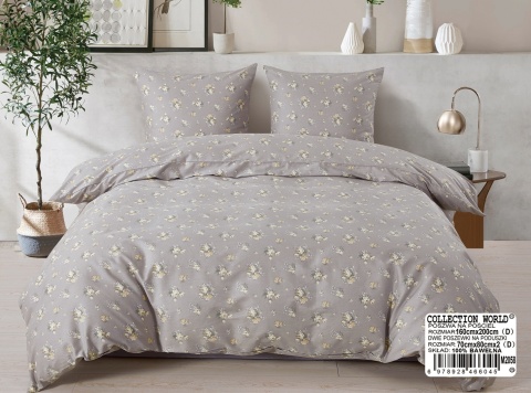 Collection World Pościel bawełniana drobne kwiaty szarobeżowa elegancka 200x220 cm komplet pościeli 3-częściowy M2058