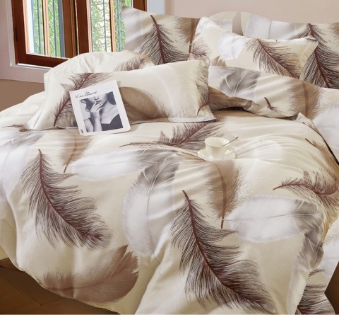 Collection World Pościel bawełniana pióra beżowa elegancka lekka 200x220 cm komplet pościeli 3-częściowy M2062