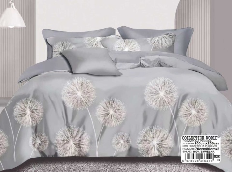 Collection World Pościel bawełniana dmuchawce szara minimalistyczna nowoczesna 200x220 cm komplet pościeli 3-częściowy M2067
