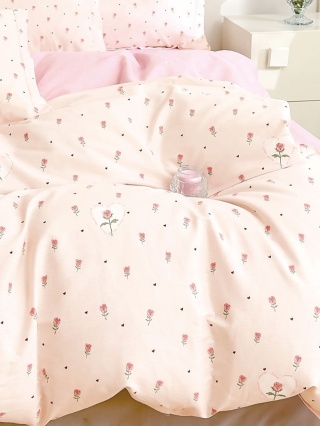 Komplet pościeli bawełnianej – różowy w róże, 200x220 cm + 2x70x80 cm – M1967