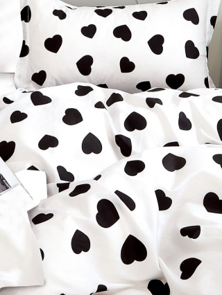 Pościel bawełniana w serca czarno-biała 140x200 2części #M1561