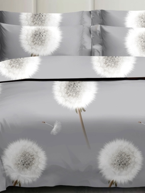 Collection World Pościel bawełniana dmuchawce szara nowoczesna minimalistyczna 200x220 cm komplet pościeli 3-częściowy M1926