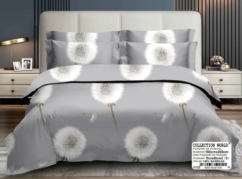 Collection World Pościel bawełniana dmuchawce szara nowoczesna minimalistyczna 200x220 cm komplet pościeli 3-częściowy M1926
