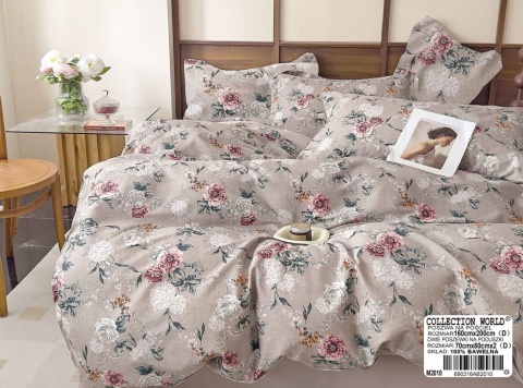 Collection World Pościel bawełniana kwiaty vintage romantyczna beżowa 160x200 komplet 3-częściowy M2010