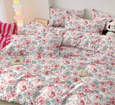 Pościel bawełniana w kwiaty 160x200 3-części #M1918