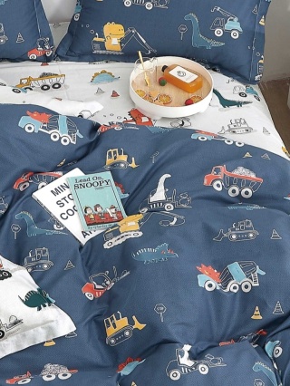 Pościel dziecięca bawełniana 160x200 Koparki Dinozaury 3-części #M1572