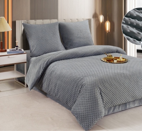 Pościel z mikrofibry 3D bąbelkowa 200x220 cm, 3-częściowa RH1009 – szara