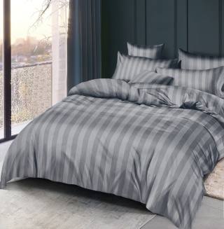 Pościel z mikrowłókna 160x200 3-częściowa Szara w Pasy – Miękka i Elegancka #DH1561