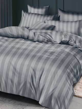 Pościel z mikrowłókna 160x200 3-częściowa Szara w Pasy – Miękka i Elegancka #DH1561