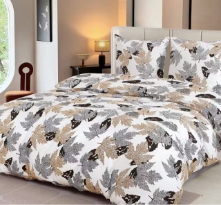 Collection World Pościel bawełniana liście jesienne naturalna beżowa 160x200 komplet 3-częściowy M2021
