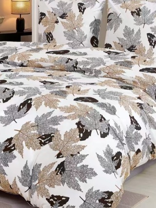 Collection World Pościel bawełniana liście jesienne naturalna beżowa 160x200 komplet 3-częściowy M2021