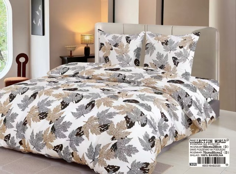 Collection World Pościel bawełniana liście jesienne naturalna beżowa 160x200 komplet 3-częściowy M2021