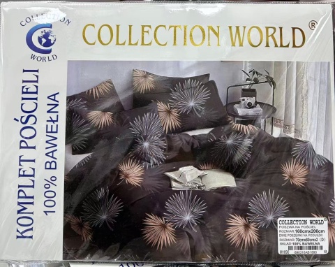 Collection World Pościel bawełniana liście grafit miedziany wzór 160x200 komplet 3-częściowy M1890