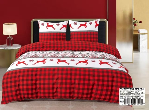 Collection World Pościel bawełniana czerwono-czarna kratka z motywem reniferów 200x220 cm komplet 3-częściowy M2025