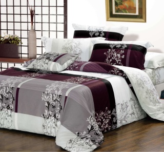 Collection World Pościel bawełniana 160x200 cm bordowo-szara w ornamentowe kwiaty – komplet pościeli 3-częściowy M135