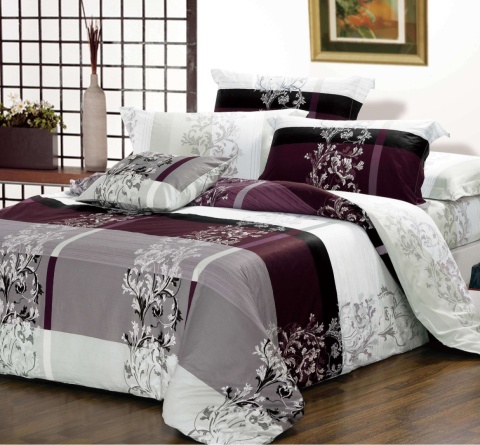 Collection World Pościel bawełniana 160x200 cm bordowo-szara w ornamentowe kwiaty – komplet pościeli 3-częściowy M135