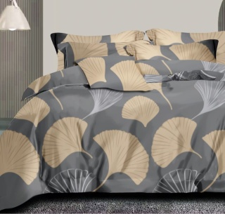 Collection World Pościel bawełniana miłorząb szaro beżowa nowoczesna 160x200 komplet 3-częściowy M2033