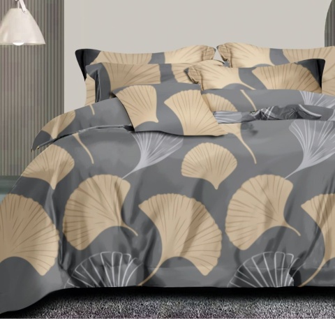 Collection World Pościel bawełniana miłorząb szaro beżowa nowoczesna 160x200 komplet 3-częściowy M2033