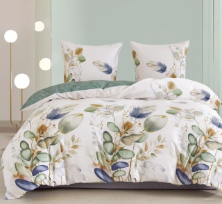 Collection World Pościel bawełniana botaniczny wzór liści i piór 160x200 cm komplet pościeli 3-częściowy M1977