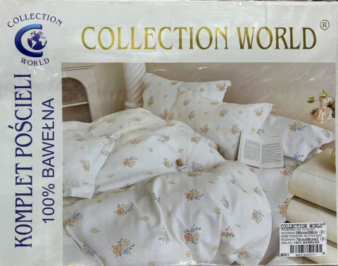 Collection World Pościel bawełniana w pastelowe kwiaty kremowa 160x200 cm komplet pościeli 3-częściowy M2011