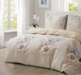 Collection World Pościel bawełniana kwiaty pióra romantyczna beżowa 160x200 komplet 3-częściowy M2020