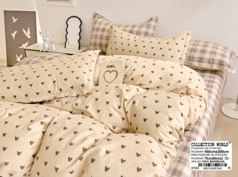 Collection World Pościel bawełniana w neutralne serca jasna 200x220 cm komplet pościeli 3-częściowy M1940