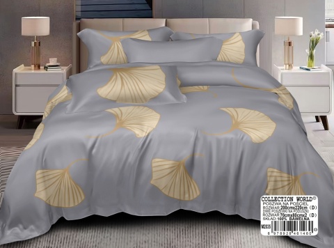 Collection World Pościel bawełniana szara w złote liście miłorzębu 200x220 cm komplet pościeli 3-częściowy M2035