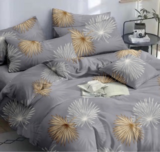 Collection World Pościel bawełniana szara w złote liście 200x220 cm komplet pościeli 3-częściowy M2036