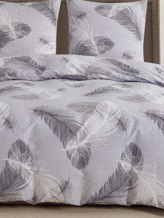 Collection World Pościel bawełniana w naturalny wzór piór jasna 200x220 cm komplet pościeli 3-częściowy M2038