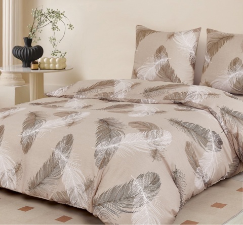 Collection World Pościel bawełniana w naturalne pióra jasna 200x220 cm komplet pościeli 3-częściowy M2039
