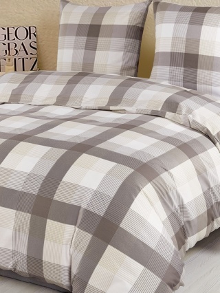 Collection World Pościel bawełniana w stonowaną kratę beżowo-szara 200x220 cm komplet pościeli 3-częściowy M2044