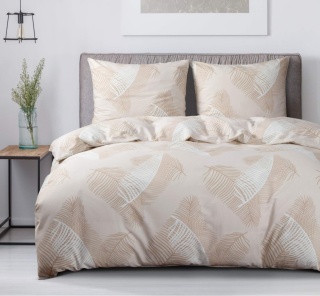 Collection World Pościel bawełniana w naturalny wzór liści jasna 200x220 cm komplet pościeli 3-częściowy M2045