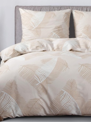 Collection World Pościel bawełniana w naturalny wzór liści jasna 200x220 cm komplet pościeli 3-częściowy M2045