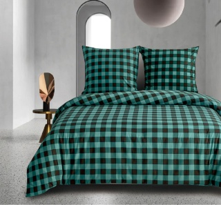 Collection World Pościel bawełniana w zieloną kratę 200x220 cm komplet pościeli 3-częściowy M2049