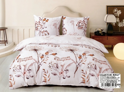 Collection World Pościel bawełniana w suszone rośliny 200x220 cm beżowa komplet pościeli 3-częściowy M2050