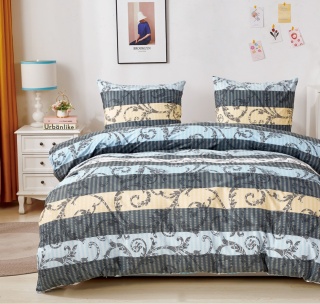 Collection World Pościel bawełniana pasy ornament elegancka beż niebieski 180x200 komplet 3-częściowy M1590