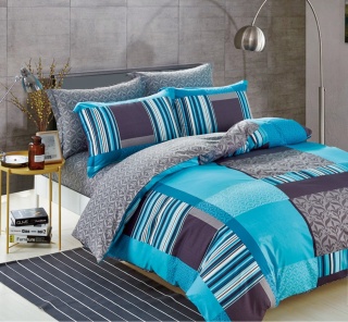 Collection World Pościel bawełniana w nowoczesny patchwork turkusowo-granatowa 180x200 cm komplet pościeli 3-częściowy M1030