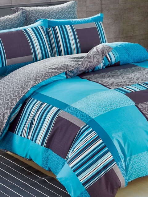 Collection World Pościel bawełniana w nowoczesny patchwork turkusowo-granatowa 180x200 cm komplet pościeli 3-częściowy M1030