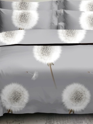 Collection World Pościel bawełniana dmuchawce szara elegancka minimalistyczna 180x200 cm komplet pościeli 3-częściowy M1926