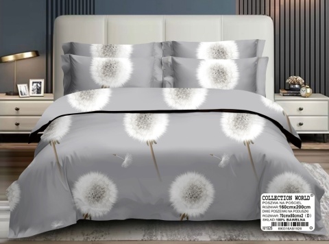 Collection World Pościel bawełniana dmuchawce szara elegancka minimalistyczna 180x200 cm komplet pościeli 3-częściowy M1926