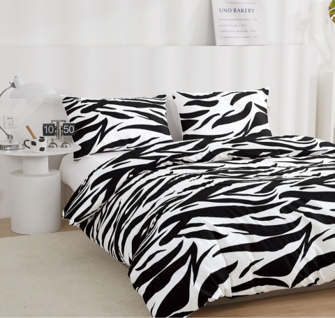 Collection World Pościel bawełniana w motyw zebra czarno-biała 180x200 cm komplet pościeli 3-częściowy M1562