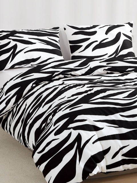 Collection World Pościel bawełniana w motyw zebra czarno-biała 180x200 cm komplet pościeli 3-częściowy M1562