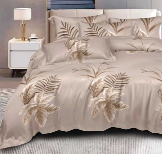 Collection World Pościel bawełniana liście tropikalne beżowa stylowa 160x200 cm komplet pościeli 3-częściowy M2042