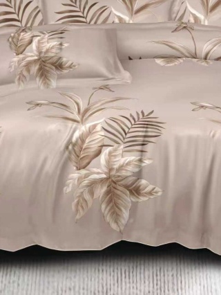 Collection World Pościel bawełniana liście tropikalne beżowa stylowa 160x200 cm komplet pościeli 3-częściowy M2042
