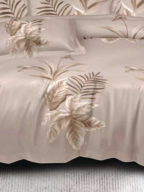 Collection World Pościel bawełniana liście tropikalne beżowa stylowa 160x200 cm komplet pościeli 3-częściowy M2042