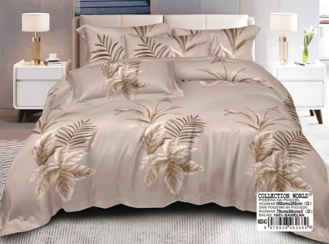Collection World Pościel bawełniana liście tropikalne beżowa stylowa 160x200 cm komplet pościeli 3-częściowy M2042