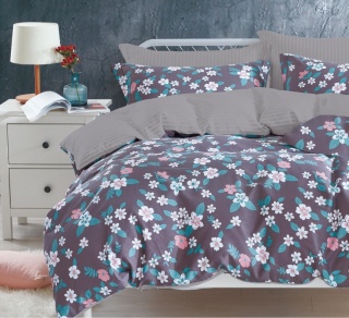 Collection World Pościel bawełniana kwiaty drobne szaro-fioletowa elegancka 160x200 cm komplet 3-częściowy M1558