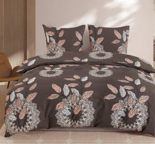 Collection World Pościel bawełniana w dekoracyjne liście brązowa 200x220 cm komplet pościeli 3-częściowy M2023