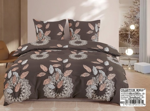 Collection World Pościel bawełniana w dekoracyjne liście brązowa 200x220 cm komplet pościeli 3-częściowy M2023